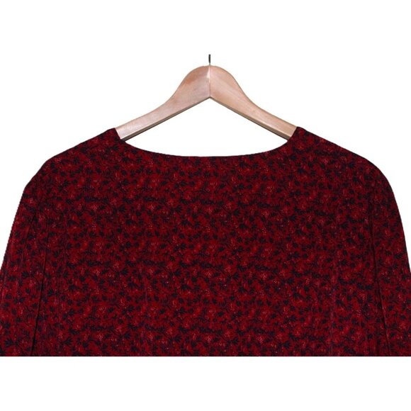 ASOS Urban Threads, Ditsy Floral V-Neck Long-Sleeve Swing Dress, Burgundy (18W) - Picture 6 of 15